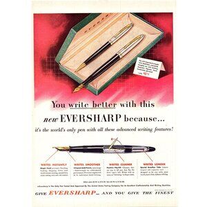 1951 Eversharp Fountain Pen Vintage Print Ad Gift Set 50s Fashion Wall Art